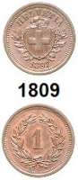 AUSLÄNDISCHE MÜNZEN,Schweiz Eidgenossenschaft 1 Rappen 1897.  Kahnt 1.  KM 3.1.