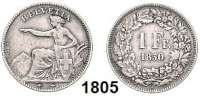 AUSLÄNDISCHE MÜNZEN,Schweiz Eidgenossenschaft 1 Franken 1850 A.  Sitzende Helvetia.  Kahnt 11.  KM 9.