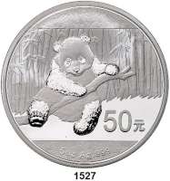 AUSLÄNDISCHE MÜNZEN,China Volksrepublik seit 1949 50 Yuan 2014 (Silber, 5 Unzen). Panda auf einem Ast.  Im Originaletui mit Zertifikat und Umverpackung.