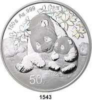 AUSLÄNDISCHE MÜNZEN,China Volksrepublik seit 1949 50 Yuan 2024 (Silber, 150g.). Panda mit Jungtier.  Im Originaletui mit Zertifikat und Umverpackung.