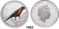 AUSLÄNDISCHE MÜNZEN,Australien Elisabeth II. 1952 - 2022 50 Cents 2013 (Silber, 1/2 Unze, Farbmünze).  Regenbogenlori.  KM 1925.  Im Originaletui mit Zertifikat.