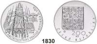 AUSLÄNDISCHE MÜNZEN,Tschechien Republik, seit 1993 200 Korun 1994.  650 Jahre Erzbistum Prag.  Schön 182.  KM 11.  In Kapsel.