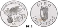 AUSLÄNDISCHE MÜNZEN,Irland  Pfund 1995.  50 Jahre Vereinte Nationen.  Schön 29.  KM 30.
