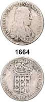 AUSLÄNDISCHE MÜNZEN,Monaco Louis I. 1662 - 1701 1/4 Ecu (15 Sols) 1678.  6,53 g.