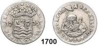 AUSLÄNDISCHE MÜNZEN,Niederlande Seeland 6 Stuivers (Hoiejesschelling) 1735.  4,57 g.  KM 50