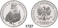 AUSLÄNDISCHE MÜNZEN,Polen Volksrepublik 1952 - 1989 5.000 Zlotych 1989.  Wladyslaw II.  Schön 191.  KM 198.  In Orignalkapsel.