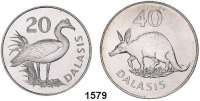 AUSLÄNDISCHE MÜNZEN,Gambia  20 und 40 Dalasis 1977.  Sporenganz und Erdferkel.  Schön 16 und 17.  KM 17 und 18.  LOT. 2 Stück.