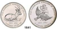AUSLÄNDISCHE MÜNZEN,Jordanien Hussein II. 1952 - 1999 2 1/2 und 3 Dinars 1397/1977.  Sandgazelle und Jericho-Nektarvogel.  Schön 33 und 34.  KM 31 und 32.  LOT. 2 Stück.