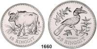 AUSLÄNDISCHE MÜNZEN,Malaysia  15 und 25 Ringgit 1976.  Malayagaur und Nashornvogel.  Schön 58 und 59.  KM 19 und 20.  LOT. 2 Stück.