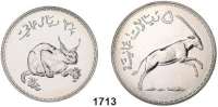 AUSLÄNDISCHE MÜNZEN,Oman  2,5 und 5 Rials Omani 1397 (1977).  Wüstenluchs und Weiße Oryx.  Schön 61 und 62.  KM 60 und 61.  LOT. 2 Stück.