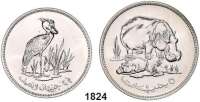 AUSLÄNDISCHE MÜNZEN,Sudan  2 1/2 und 5 Gunayh 1396/1976.  Schuhschnabel und Flusspferd.  Schön 36 und 37.  KM 70 und 71.  LOT. 2 Stück.