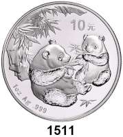 AUSLÄNDISCHE MÜNZEN,China Volksrepublik seit 1949 10 Yuan 2006 (Silberunze).  Zwei Panda mit Bambuszweigen.  Schön 1505.  KM 1664.