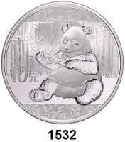 AUSLÄNDISCHE MÜNZEN,China Volksrepublik seit 1949 10 Yuan 2017.  Sitzender Panda mit Zweig.