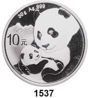 AUSLÄNDISCHE MÜNZEN,China Volksrepublik seit 1949 10 Yuan 2019.  Panda mit Jungtier.  In Kapsel.