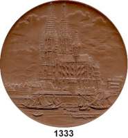 MEDAILLEN AUS PORZELLAN,Staatliche Porzellan-Manufaktur MEISSEN Köln 1980 braun (119 mm).  Dom zu Köln.  W. 7241.1.0.