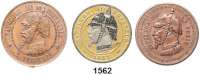 AUSLÄNDISCHE MÜNZEN,Frankreich Napoleon III. 1852 - 1870 LOT. von 5 verschiedenen Spottmünzen/-medaillen.  10 Centimes 1853 