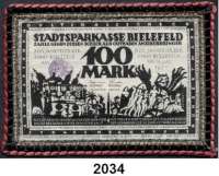 P A P I E R G E L D   -   N O T G E L D,Notgeld der besonderen Art Bielefelder Stoffgeld 100 Mark 15.7.1921.  Leinen, weiß. Rotschwarze Borte.  Ohne Handunterschrift. Grab. 26 d.