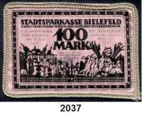 P A P I E R G E L D   -   N O T G E L D,Notgeld der besonderen Art Bielefelder Stoffgeld 100 Mark 15.7.1921.  Seide, hellrosa.  Borte Weiß/golden.  Grab. 28 c.