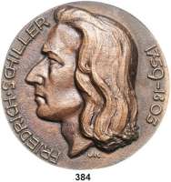 M E D A I L L E N,Personen Schiller, Friedrich von Einseitige Bronzeplakette (hohl gegossen) o.J. (JR = Josef Reményi). Jahresgabe 1979 der Deutschen Medaillengesellschaft zum 175. Todestag. Kopf nach links. 76 mm. 88,7 g. Klein/Raff 250.1.