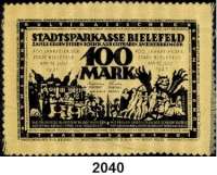 P A P I E R G E L D   -   N O T G E L D,Notgeld der besonderen Art Bielefelder Stoffgeld 100 Mark 15.7.1921.  Seide, gelb.  Zackenrand.  Grab. 30 b.
