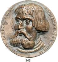 M E D A I L L E N,Personen Cranach, Lucas Bronzegußmedaille 1953 (Bruno Eyermann). Auf den 400. Todestag. Brustbild nach halblinks. / Monogramm LC und drei Textzeilen. 81,5 mm. 275,4 g.