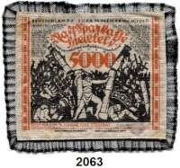 P A P I E R G E L D   -   N O T G E L D,Notgeld der besonderen Art Bielefelder Stoffgeld 5000 Mark 15.2.1923.  Jute.  Schwarze Spitze.  Grab. 67 d.