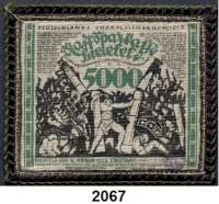 P A P I E R G E L D   -   N O T G E L D,Notgeld der besonderen Art Bielefelder Stoffgeld 5000 Mark 15.2.1923.  Jute.  Schwarz/rotbraune Borte.  Grab. 68 c.