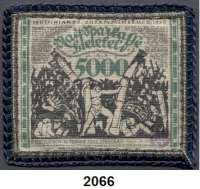P A P I E R G E L D   -   N O T G E L D,Notgeld der besonderen Art Bielefelder Stoffgeld 5000 Mark 15.2.1923.  Jute.  Schwarz/bläuliche Borte.  Grab. 68 c.