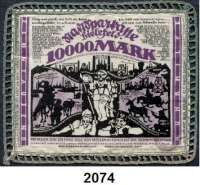 P A P I E R G E L D   -   N O T G E L D,Notgeld der besonderen Art Bielefelder Stoffgeld 10.000 Mark 15.2.1923.  Seide, weiß.  Mit Spitze.  Grab. 70 c.