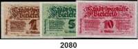 P A P I E R G E L D   -   N O T G E L D,Notgeld der besonderen Art Bielefelder Stoffgeld 1, 5 und 10 Goldpfennige 8.11.1923.  Leinen, weiß.  Grab. 92, 93, 94.  LOT. 3 Scheine.