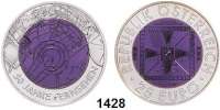 AUSLÄNDISCHE MÜNZEN,E U R O  -  P R Ä G U N G E N Österreich 25 Euro 2005 (Bi-Metall Silber/Niob).  50 Jahre Fernsehen.  Schön 316.  KM 3119.  Im Originaletui mit Zertifikat.