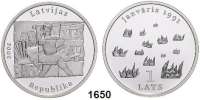 AUSLÄNDISCHE MÜNZEN,Lettland  1 Lats 2006.  15 Jahre Unabhängigkeit.  KM 78.  Schön 77.  Im Originaletui mit Zertifikat.