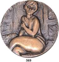 M E D A I L L E N,Erotika Bronzegußmedaille o.J. (Kálmán Renner). Akt einer Frau nach Modigliani. 97 mm. 280,9 g.