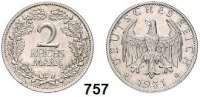 R E I C H S M Ü N Z E N,Weimarer Republik 2 Reichsmark 1931 E. Jaeger 320.