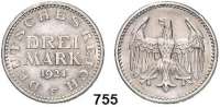 R E I C H S M Ü N Z E N,Weimarer Republik DREI MARK 1924 F. Jaeger 312.
