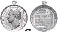M E D A I L L E N,Städte Weimar Aluminiummedaille mit angeprägter Öse 1909. 50jähriges Bestehen der Großherzoglischen sächsischen Baugewerkschule. Kopf des Großherzogs Wilhelm Ernst nach links. / Gebäudeansicht. 33,5 mm. 4,22 g.