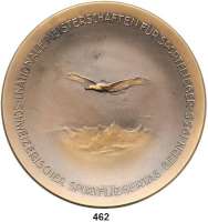 M E D A I L L E N,Luftfahrt - Raumfahrt Flugzeuge Einseitige tellerförmige Bronzemedaille 1935 (Huguenin Locle). Internationale Meisterschaften für Sportflieger - Schweizerischer Sportfliegertag Berlin 1935. Adler über Berglandschaft. 89 mm. 172,9 g.