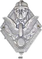 M E D A I L L E N,Automobile / Motorsport Schildförmige teilemaillierte Weißmetall Plakette 1935. NSKK Motorbrigade Berlin - Brandenburgische Geländefahrt. 112 x 78 mm. Auf Holzplatte (240 x 183 mm) montiert.
