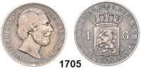 AUSLÄNDISCHE MÜNZEN,Niederlande Wilhelm III. 1849 - 1890 1 Gulden 1864.  Kahnt 57.  KM 93.
