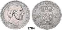 AUSLÄNDISCHE MÜNZEN,Niederlande Wilhelm III. 1849 - 1890 2 1/2 Gulden 1862.  Kahnt 58.  KM 82.