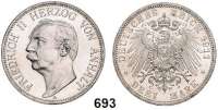 R E I C H S M Ü N Z E N,Anhalt, Herzogtum Friedrich II. 1904 - 1918 3 Mark 1911. Jaeger 23.