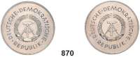 Deutsche Demokratische Republik, Neusilbermedaille o.J. mit Randstab (Rand glatt). Rückseitenmotiv (Staatswappen) der Ehrenmedaille Dr. Neugebauer. Beiderseits Staatswappen und Umschrift