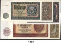 P A P I E R G E L D,D D R  5 bis 100 Deutsche Mark 1955.  Ros. DDR-11 bis 15.  SATZ. 5 Scheine.