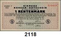 P A P I E R G E L D   -   N O T G E L D,Brandenburg Berlin-Siemensstadt Siemens & Halske A.-G., Siemens-Schuchertwerke GmbH.  Konsum-Gutschein zu 1 Rentenmark 15.11.1923.  Serie T.  Müller 4635.6.