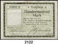 P A P I E R G E L D   -   N O T G E L D,Rheinland/Rheinprovinz Bergisch-Gladbach. J. W. Zanders.  100.000 Mark 30.7.1923.  Keller 331 b und 200.000 Mark 30.7.1923.  Keller 331 a.  LOT. 2 Scheine.