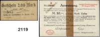 P A P I E R G E L D   -   N O T G E L D,Niedersachsen Hannover Continental-Caoutchouc- und Guttaperta-Comp.  50 Pfennig, 1, 2, 3, 5 und 10 Mark 12.8.1914.  Entwertet.  Dazu Eickel, Arthur Kronheim: 1 und 2 Mark:24.8.1914.  Dießner 86.2a, 3 und 142.2a-f.  LOT. 8 Scheine.