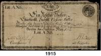 P A P I E R G E L D,Altdeutsche Staaten und Länderbanknoten Sachsen Churfürstlich-Sächsische Cassen-Billets 1772-1804.  1 Reichs-Taler 6.5.1772.  Litt. A. No 7521.  Grabowski/Kranz 440.  Pick/Rixen A 374.