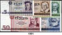 P A P I E R G E L D,D D R  5 bis 100 Mark 1971/75.  Ros. DDR-21 bis 25.  SATZ. 5 Scheine.