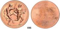 M E D A I L L E N,Numismatik Bronzemedaille 1997 (Fitzenreiter, Wilfried). Hermes und Apoll - Zur Ausstellung Platik, Medaillen, Grafik. Hermes links mit geflügeltem Hut und Caduceus tritt mit seinem rechten Fuß Apollon, der mit einer Leier in der Hand nach rechts eilt. / 7 Textzeilen. 50 mm. 59,6 g.