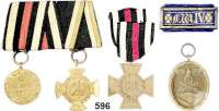 Orden, Ehrenzeichen, Militaria, Zeitgeschichte,Deutschland Deutsches Reich Landwehrdienstauszeichnung 2. Klasse (Nadel fehlt), Alte Ordensschnalle (Nadel fehlt) mit zwei Auszeichnungen (Preußen, Kriegserinnerungskreuz Königgrätz 1866 und Kriegsdenkmünze 1870/71 beides Spangenstücke), Ehrenkreuz für Kriegsteilnehmer 1914/18 und Schutzwallehrenzeichen.  LOT. 5 Stück.